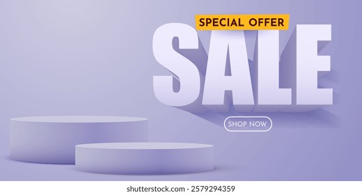 Sale. Discount creative composition. Product presentation, mock up, podium. Sale banner and poster. Vector illustration.