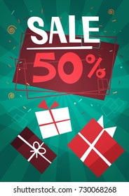 Sale Discount Different Gift Boxes Collection Presents Promotion Holiday Shopping Concept Flat Vector Illustration