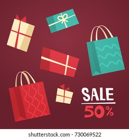 Sale Discount Different Gift Boxes Collection Presents Promotion Holiday Shopping Concept Flat Vector Illustration
