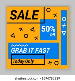 Sale discount half price. social media template postcard. vector illustration