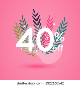 Sale discount icons with leafs design. Special offer price signs. 