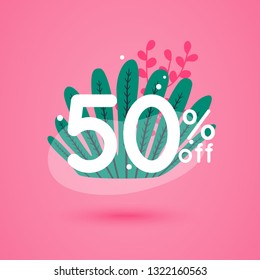 Sale discount icons with leafs design. Special offer price signs. 