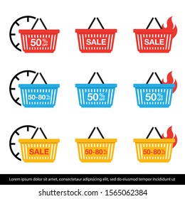 Sale discount icons. Shopping Basket icon set. Vector Illustration