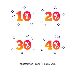 Sale discount icons. Special offer price signs. 10, 20, 30 and 40 percent off reduction symbols. Random dynamic shapes. Gradient sale icon. Vector
