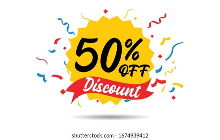 Sale discount icons. Special offer price signs. 50 percent off reduction symbols. ribbons or badge symbols. Colored elements. Vector