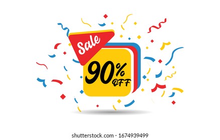 Sale discount icons. Special offer price signs. 90 percent off reduction symbols. ribbons or badge symbols. Colored elements. Vector