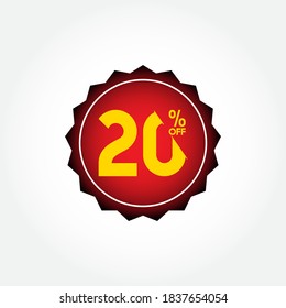Sale discount icons. Special offer price signs. 20 percent off reduction symbols. Red stars labels with flat icons. Vector