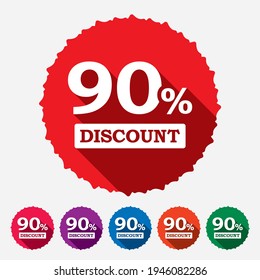 Sale discount icons. Special offer price signs. 95 percent off reduction symbols. Circle concept web buttons. Vector
