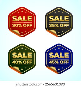 Sale discount icons. Special offer price signs. 30, 35, 40, and 45 percent off symbols