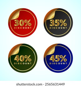 Sale discount icons. Special offer price signs. 30, 35, 40, and 45 percent off symbols