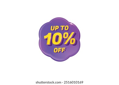 Sale Discount Label. Clover Shape Sale Promotion Stamp. Price Upto 10% Off Tag. Purple and Yellow Sale Label.