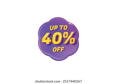 Sale Discount Label. Clover Shape Sale Promotion Stamp. Price Upto 40% Off Tag. Purple and Yellow Sale Label.