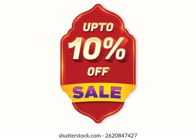 Sale Discount Label. Festival Ethnic Shape Sale Promotion Stamp. Price Upto 10% Off Tag. Red And Yellow Combo Sale Label.	