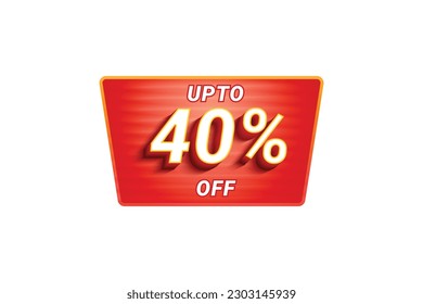 Sale Discount Label. Rounded Triangle Shape Sale Promotion Stamp. Price Upto 40% Off Tag. Red Color Sale Label.