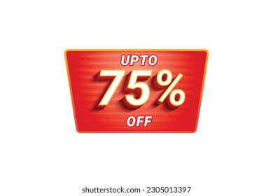 Sale Discount Label. Rounded Triangle Shape Sale Promotion Stamp. Price Upto 75% Off Tag. Red Color Sale Label.