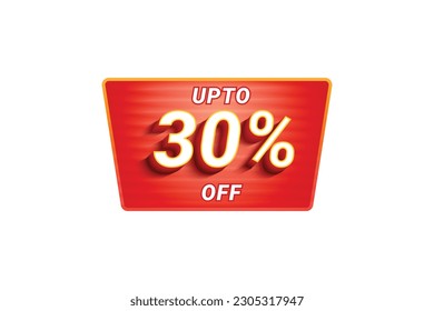 Sale Discount Label. Rounded Triangle Shape Sale Promotion Stamp. Price Upto 30% Off Tag. Red Color Sale Label.