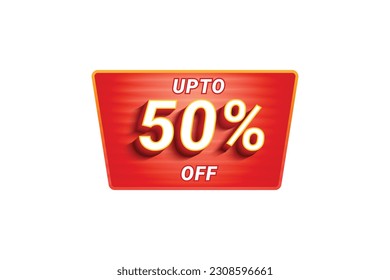 Sale Discount Label. Rounded Triangle Shape Sale Promotion Stamp. Price Upto 50% Off Tag. Red Color Sale Label.