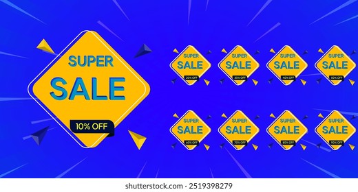 Sale and discount labels. 10, 20, 30, 40, 50, 60, 70, 80, 90 percent off. Flat design collection set of off price tag icon. percent of the sale. Vector illustration.