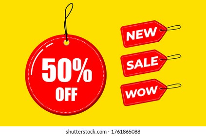 sale discount labels 50%, new, wow price off tag icon flat design Template. Vector Illustration