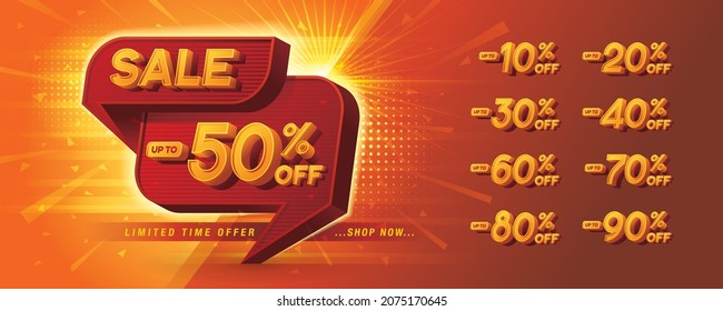 Sale and discount labels, Abstract Red Geometric offer Sale Discount labels set design, Discount tags collection with percent set, 10, 20, 30, 40, 50%, 60%, 70, 80%, 90 percent sale promotion tag.