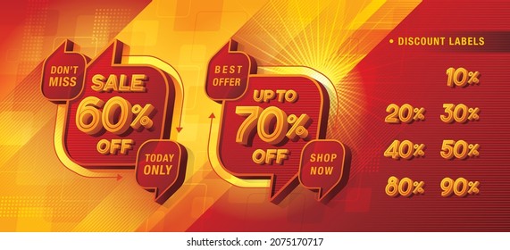 Sale and discount labels, Abstract Red Speech Bubble offer Sale Discount labels set design, Discount tags collection with percent set, 10, 20, 30, 40, 50%, 60%, 70, 80%, 90 percent sale promotion tag.