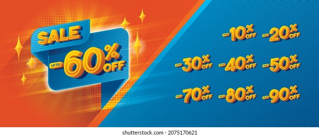 Sale and discount labels, Blue Abstract Geometric offer Sale Discount labels set design, Discount tags collection with percent set, 10, 20, 30, 40, 50%, 60%, 70, 80%, 90 percent sale promotion tag.