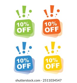 Sale and discount labels. Price off tag icon. 10 percent sale, vector, illustration.