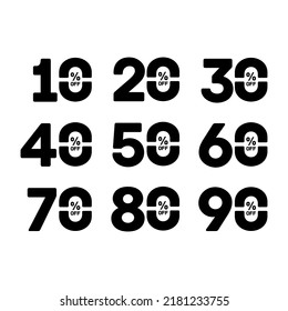 Sale and discount labels set. Tag black color. Price off tag icon. 10, 20, 30, 40, 50, 60, 70, 80, 90 percent sale. Vector illustration. EPS file