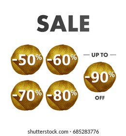 Sale discount labels set vector illustration. Paintbrush strokes stickers - good for ad, catalog, web design.