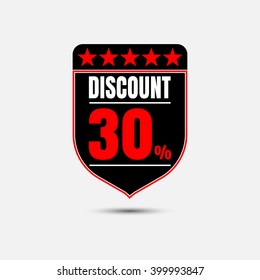 Sale, discount labels. Special offer price signs. 30 percent off reduction symbol.