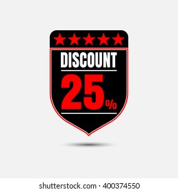 Sale, discount labels. Special offer price signs. 25 percent off reduction symbol.