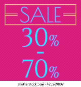 Sale, discount labels. Special offer price signs. 30 - 70 percent off reduction symbol.