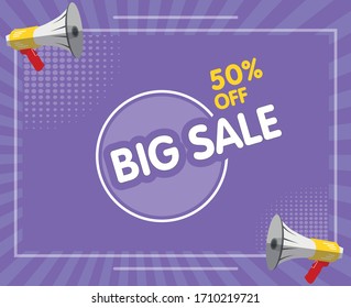 Sale, discount, loudspeaker, megaphone, promotion and advertising design template. Vector illustration.