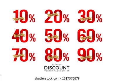 Sale discount number set, tag number discount vector set, label sale numbers collection with golden ribbon. 
For Advertising, shopping festival, promotion in store, low price offer, banner online shop