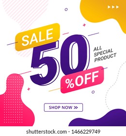 Sale discount offer banner 50% off. Special offer price Vector illustration