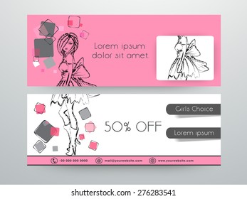 Sale and discount offer banner or website header set for girls.