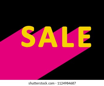 Sale. Discount Offer Price Illustration. Yellow Text with Pink Shadow Below. Pink Background. Retro Style.