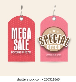 Sale and discount offer tags for International Women's Day celebration.