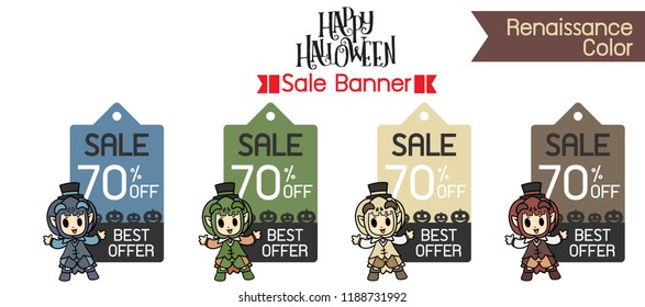 Sale, discount or offer tags, sticker or labels for Halloween, sale advertising cartoon and banner vector template play concept, characters design cute idea for Halloween , Set of Halloween sale tag, 