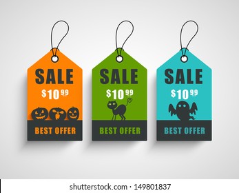 Sale, discount or offer tags, sticker or labels for Happy Halloween. 