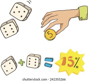 Sale and discount percent with human hand and dice