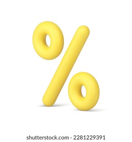 Sale discount percentage symbol 3d icon shopping retail commerce financial deal isometric realistic vector illustration. Percent yellow sign store shop special offer accounting business banking badge