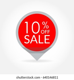 Sale and discount pointer or sticker. 10 percent price off tag icon. Vector illustration.
