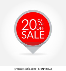 Sale and discount pointer or sticker. 20 percent price off tag icon. Vector illustration.