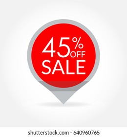 Sale and discount pointer or sticker. 45 percent price off tag icon. Vector illustration.