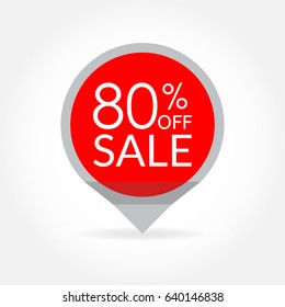 Sale and discount pointer or sticker. 80 percent price off tag icon. Vector illustration.
