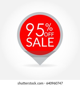Sale and discount pointer or sticker. 95 percent price off tag icon. Vector illustration.