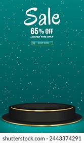 sale discount portait template banner with 3d podium for product sale social media with abstract gradient green background design