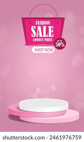 sale discount portait template banner with blank space 3d podium for social media feed product sale with abstract gradient pink background design20