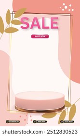 sale discount portait template banner with blank space 3d podium for social media post product sale with abstract gradient pink background design38